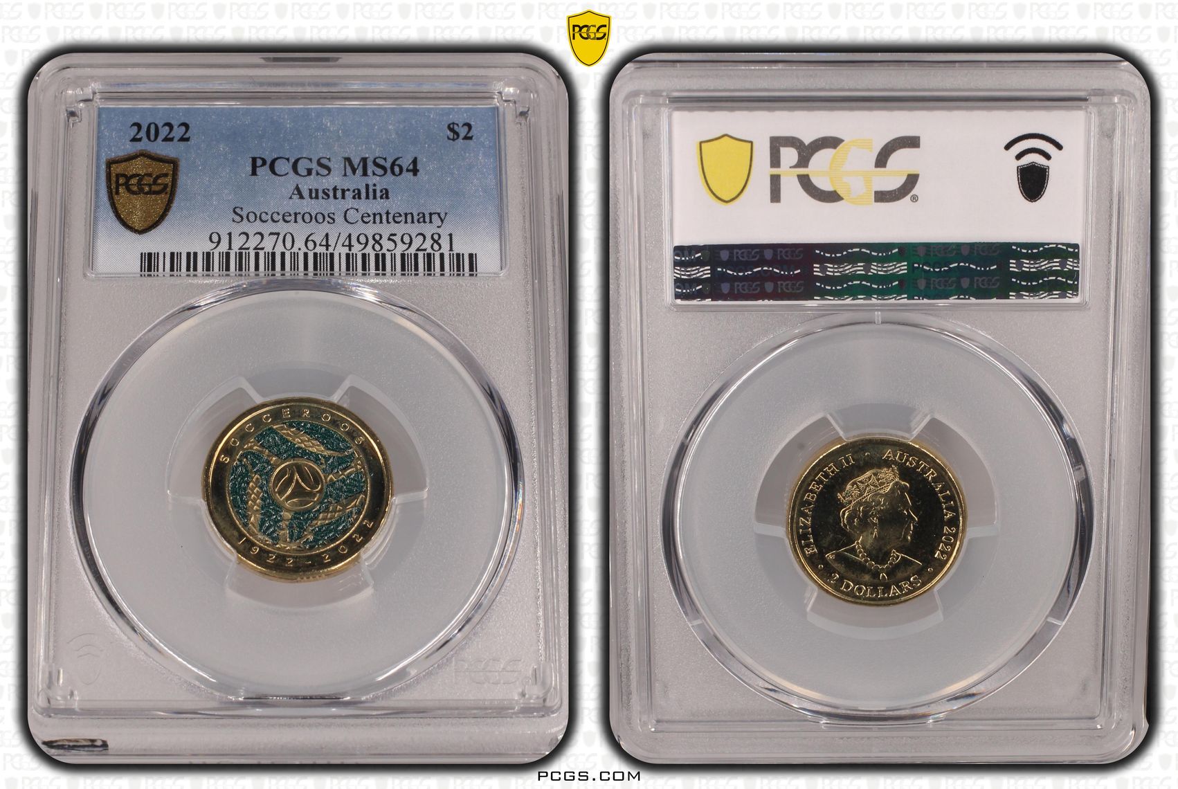 Elizabeth II, Socceroos Centenary , Two Dollar, 2022, PCGS MS64