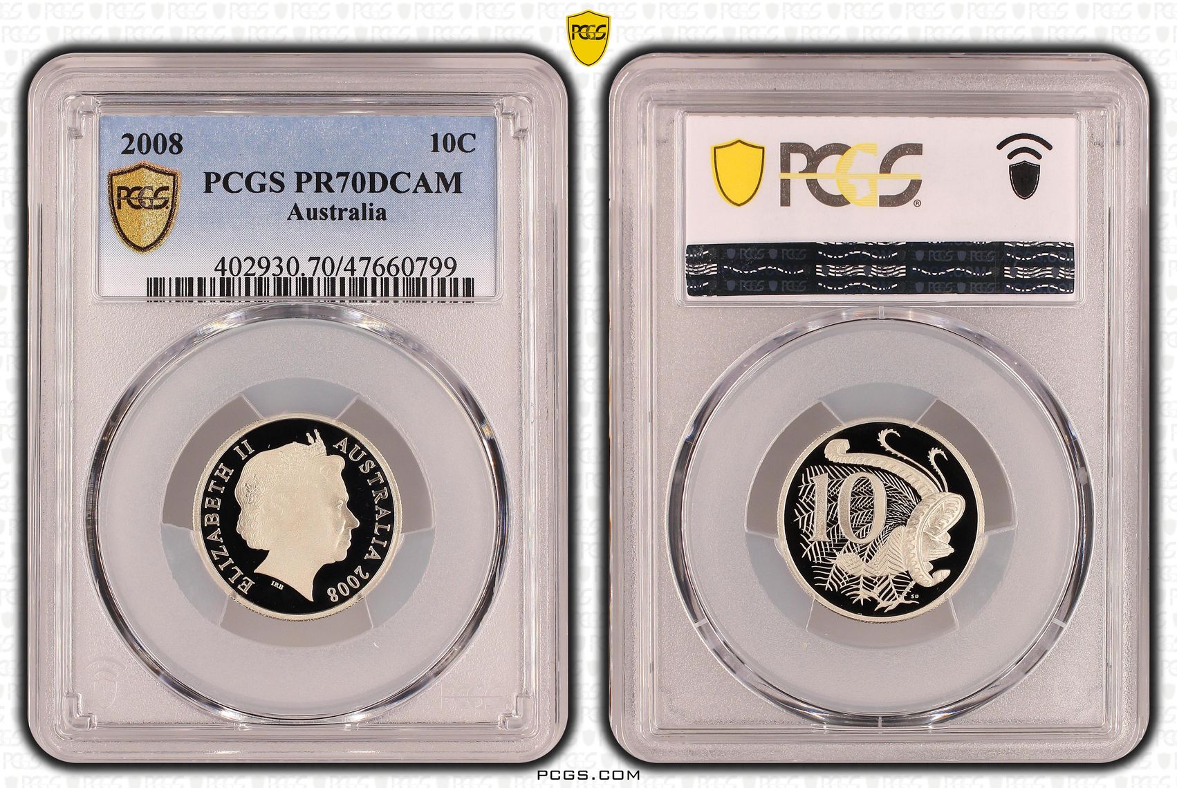 Elizabeth II, Ten Cent, 2008, PCGS PR70DCAM
