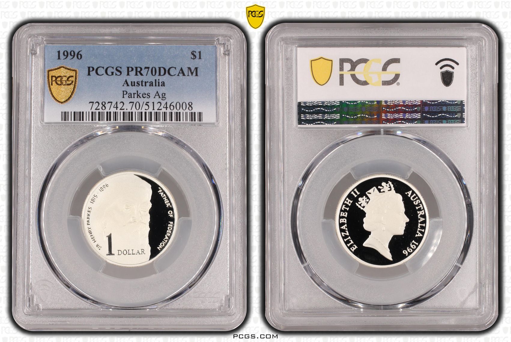 Parkes AG, One Dollar, 1996, PCGS PR70DCAM