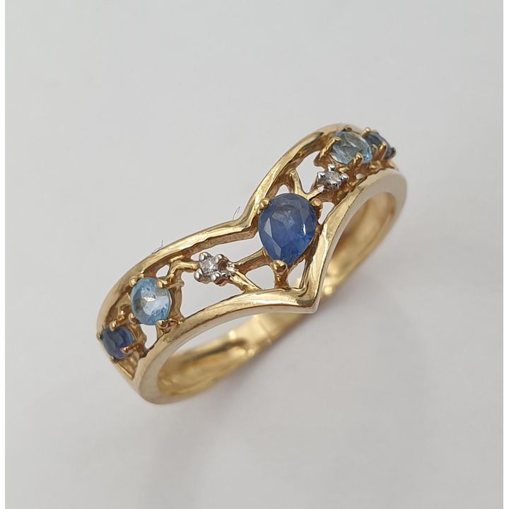 9ct Y/G Sapphire, Topaz and Diamond Dress Ring