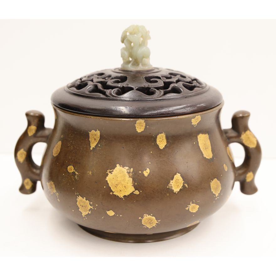 Chinese Bronze Gold Splash Covered Censer