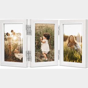 AFULY 4X6 PICTURE FRAME WHITE 3 PICTURE FRAMES COLLAGE WALL TABLETOP DECOR, MODERN DESK TRIPLE FOLDABLE PICTURE FRAMES, UNIQUE GIF