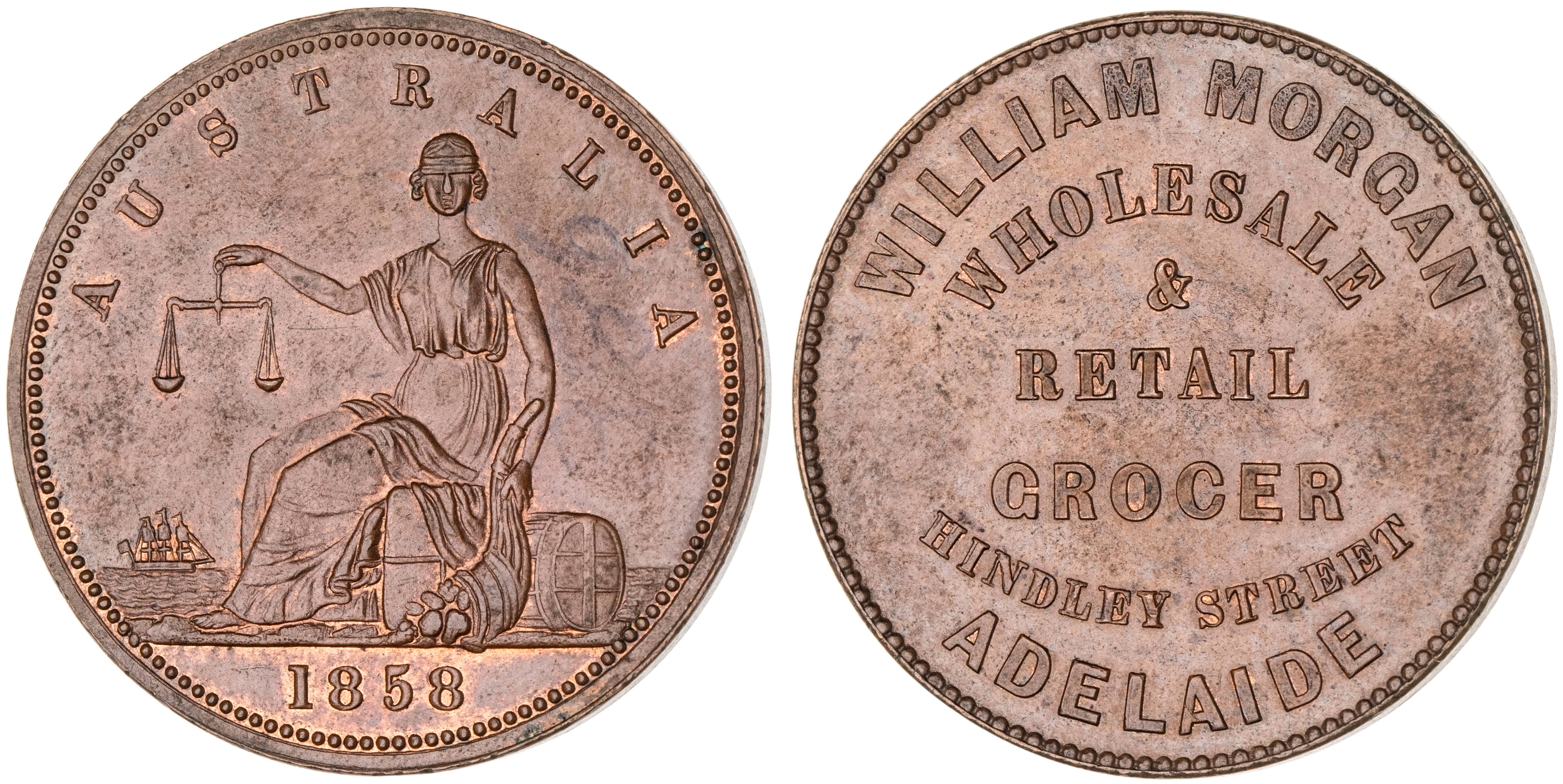 Adelaide, South Australia, Penny, 1858, CHU