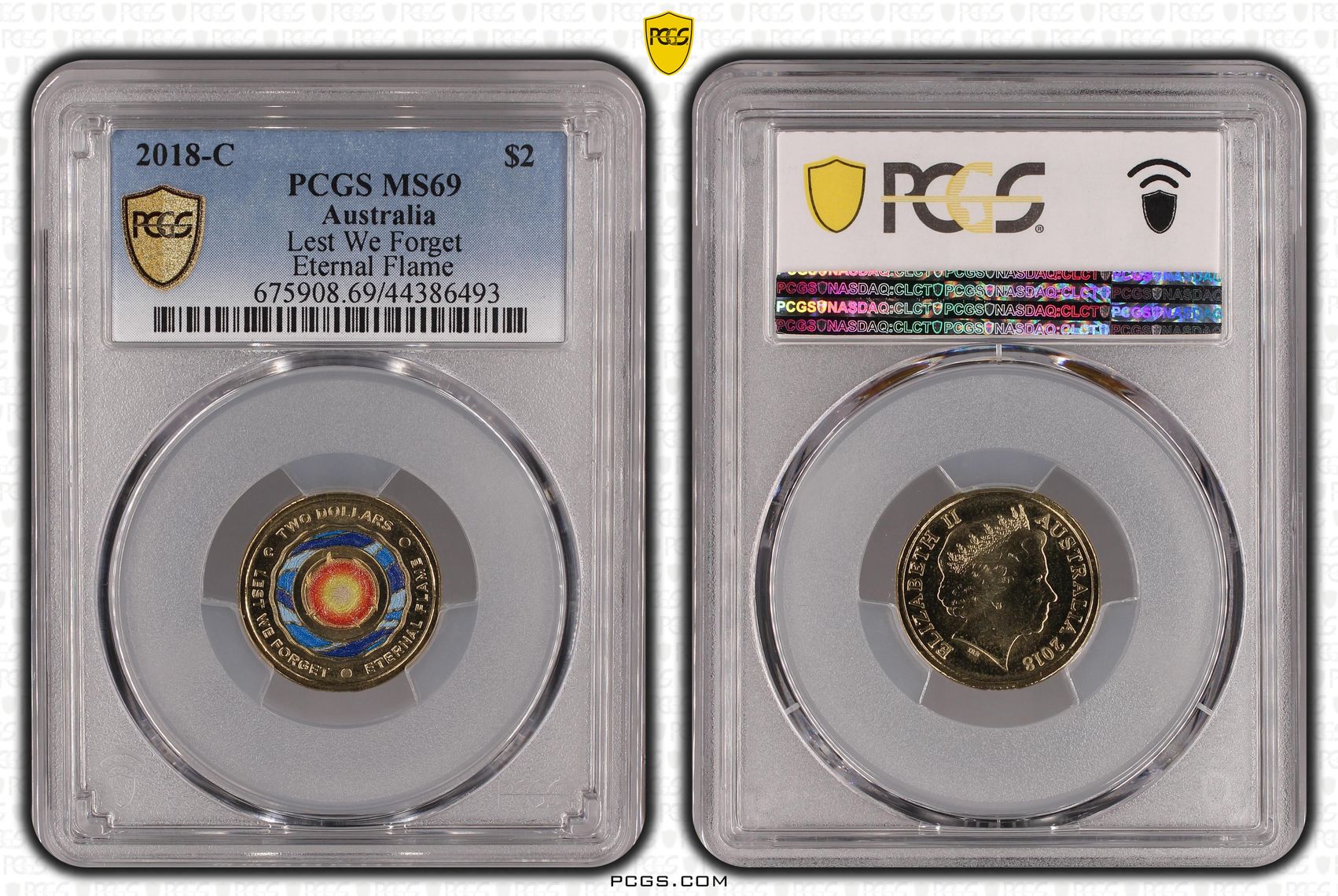 Elizabeth II, Lest We Forget - Eternal Flame, Two Dollar, 2018-C, PCGS MS 69