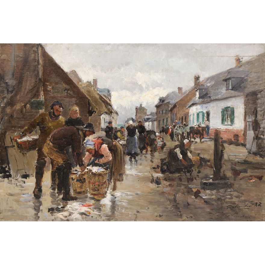 Julian Gustave Gagliardini ''Fish Market in Cayeux'' Oil