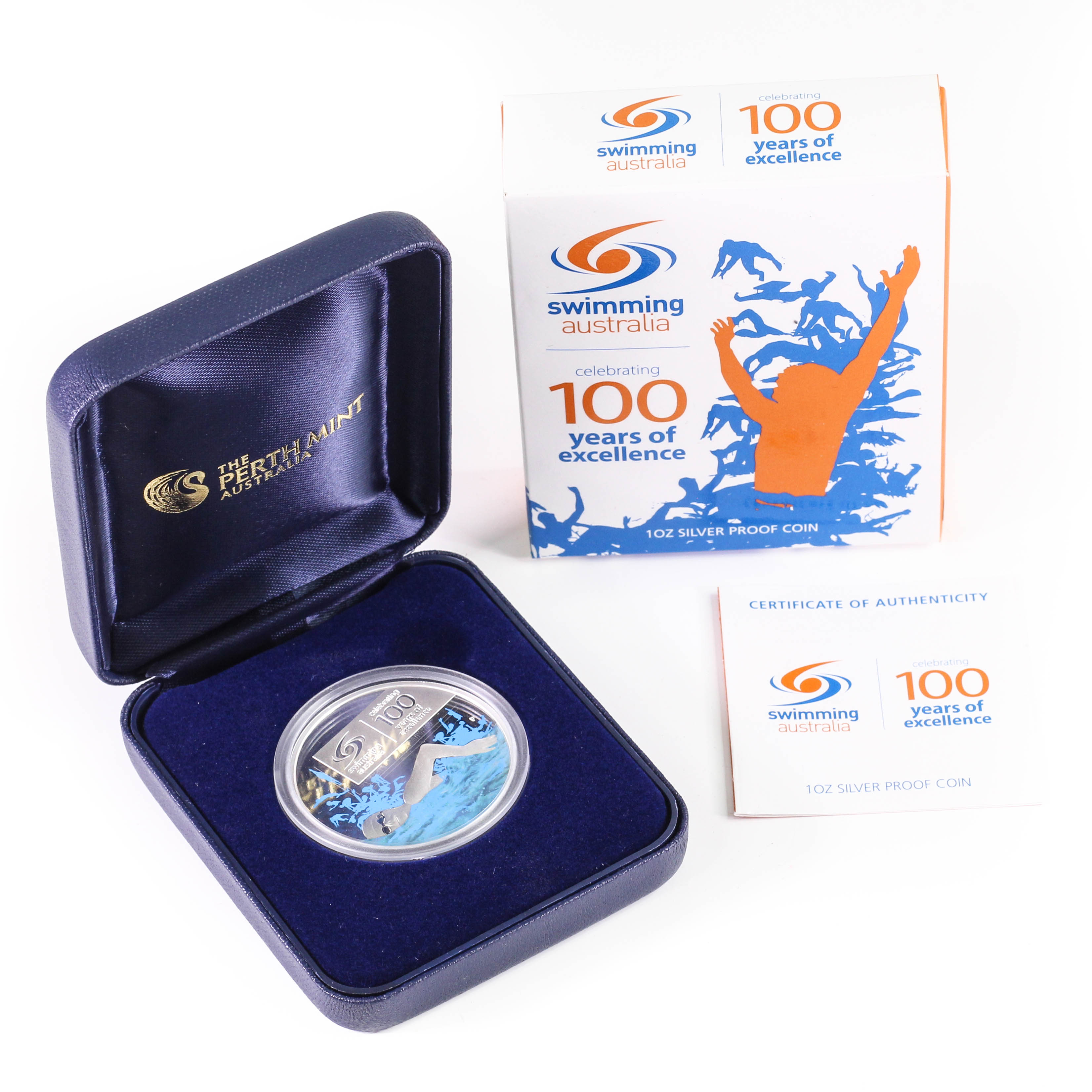 2009 Perth Mint Silver 1oz $1 100 Years of Swimming Australia