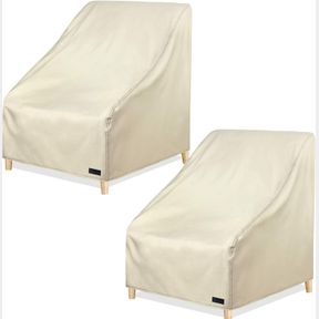 NETTYPRO OUTDOOR CHAIR COVERS WATERPROOF 2 PACK 600D HEAVY DUTY OUTDOOR DEEP SEAT COVERS 30 INCH, BEIGE