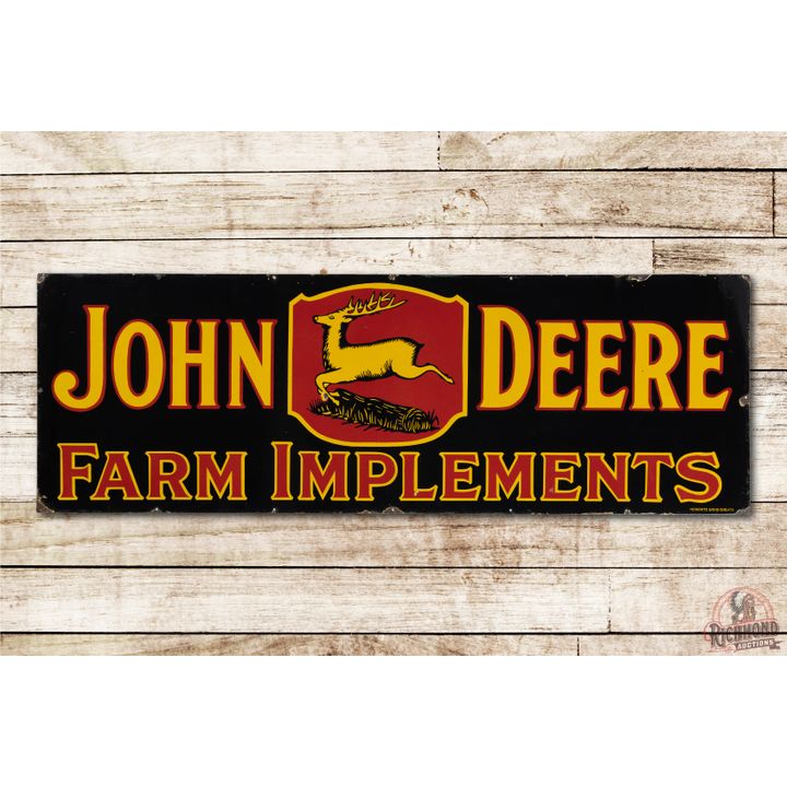 6' John Deere 3-Legged Logo Farm Implements Single Sided Porcelain Sign TAC 8.75