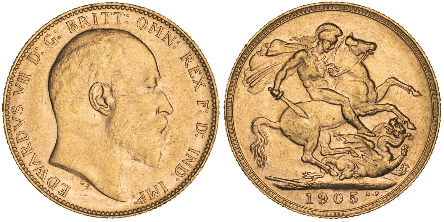 Edward VII, St George Reverse, Sovereign, 1905-P, UNC