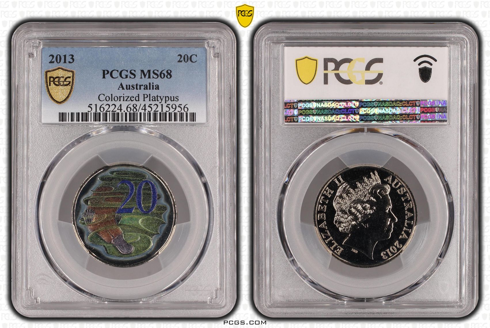 2013 Australia Twenty Cent, 20c Colored Playtpus PCGS - MS68 -956