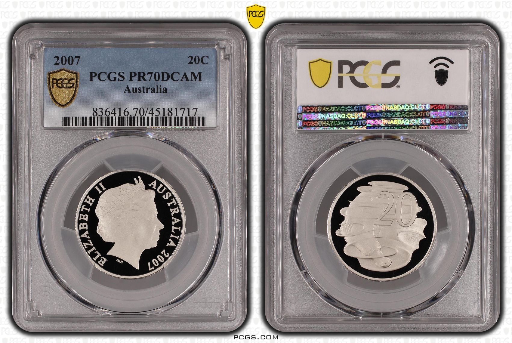 Elizabeth II, Twenty Cent, 2007, PCGS PR 70DCAM