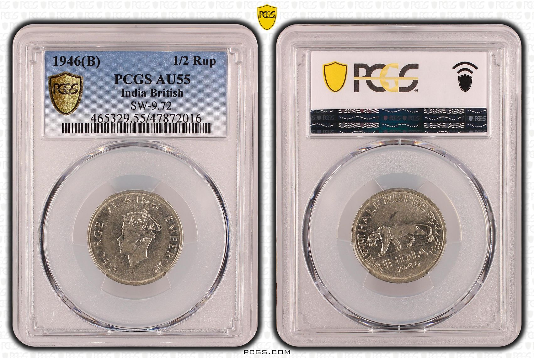 India British, SW-9.72, Half Rupee, 1946(B), PCGS AU55