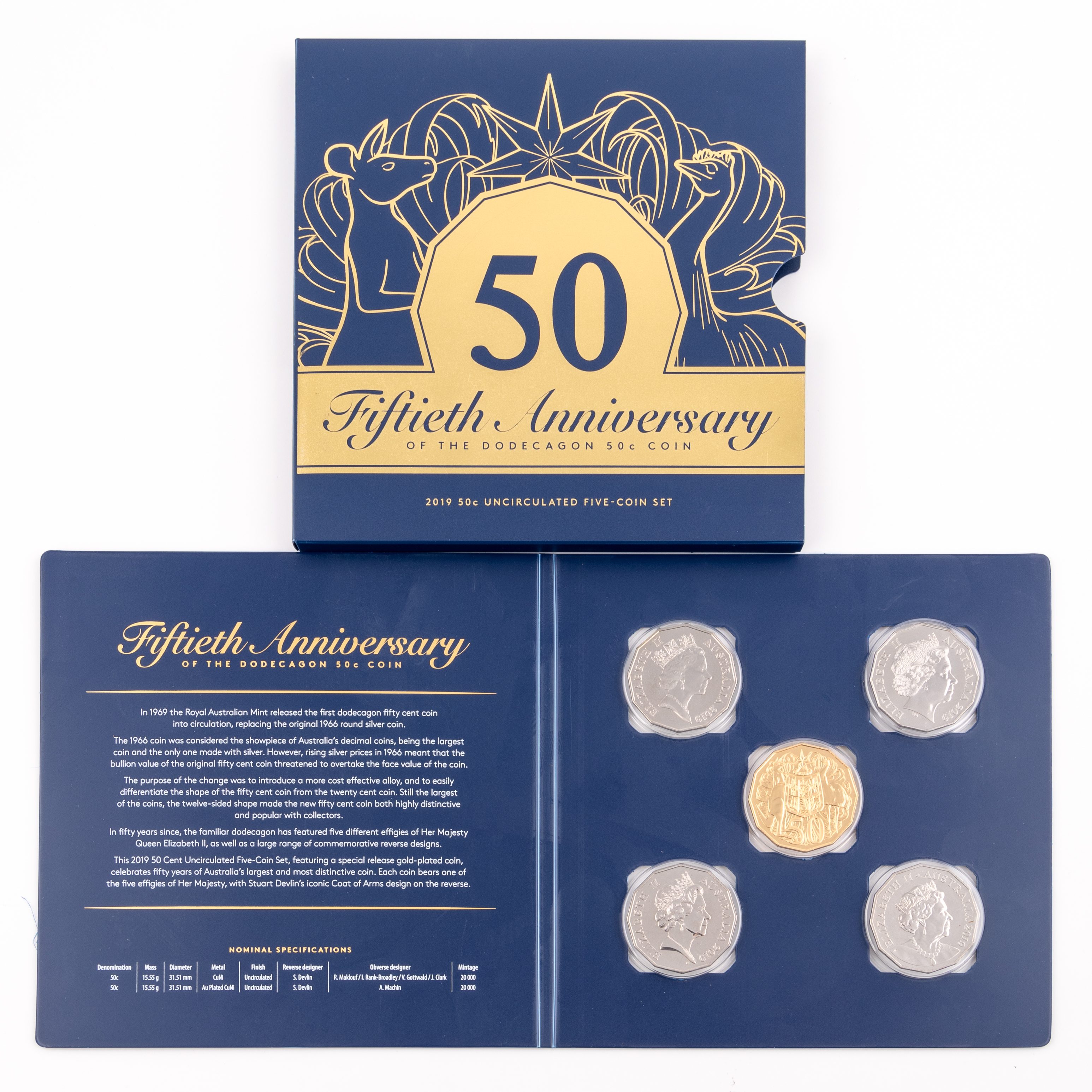 Elizabeth II, Fiftieth Anniversary of the Dodecagon Fifty Cent Coin, Fifty Cents, 2019, UNC
