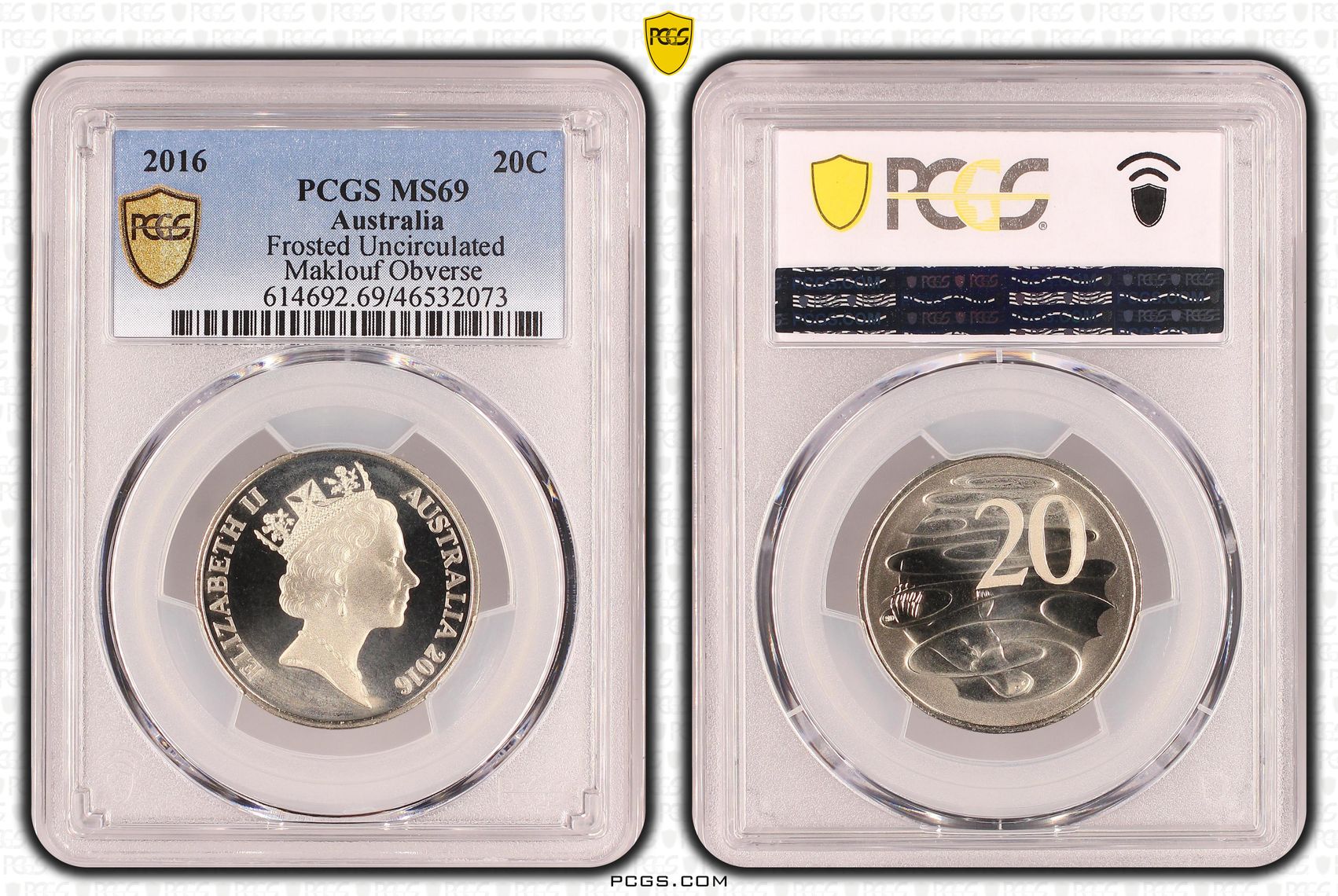 Elizabeth II, Frosted Uncirculated - Maklouf Obverse, Twenty Cent, 2016, PCGS MS 69
