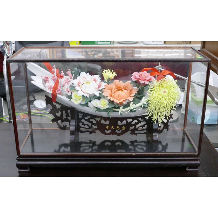 Chinese Fine Porcelain Floral Group in Case 13''x21''