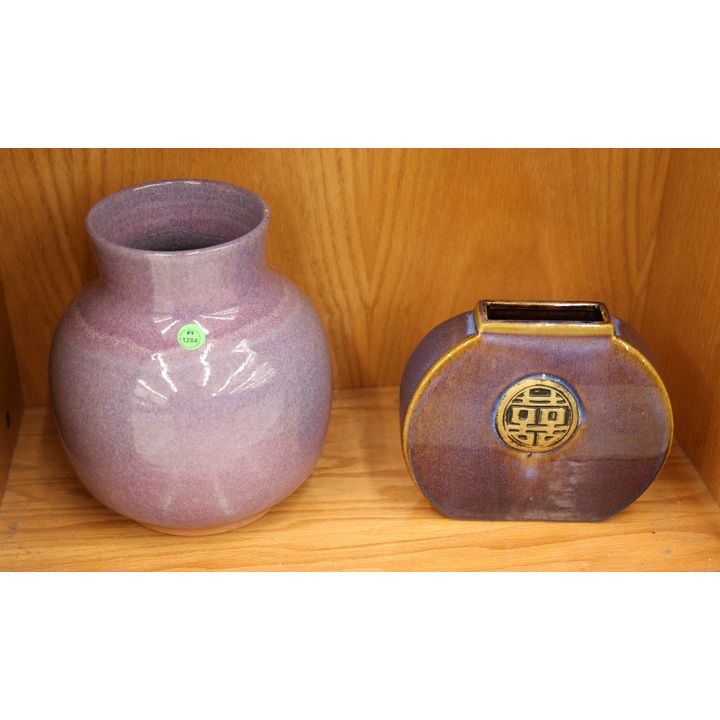 2pc Flambe Glazed Pottery Vases 7'' to 10''