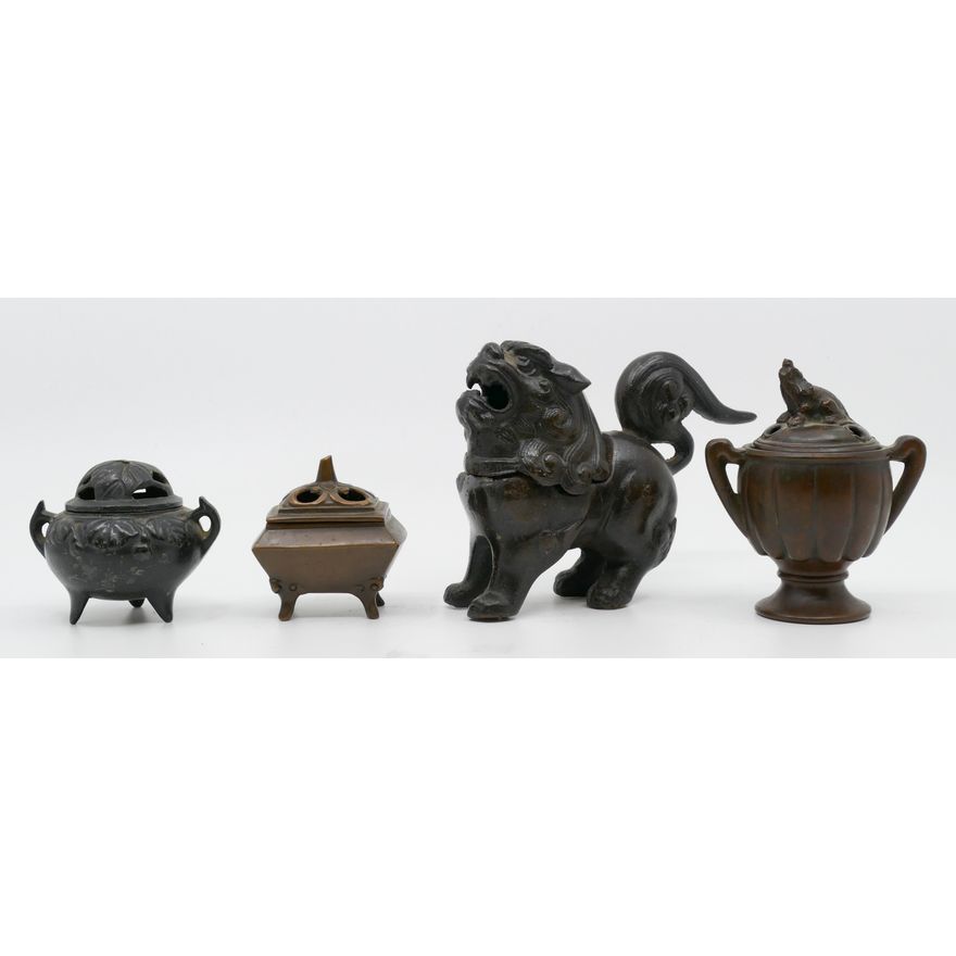 4pc Old Japanese Bronze Koro Censers 2.5'' to 5.5''