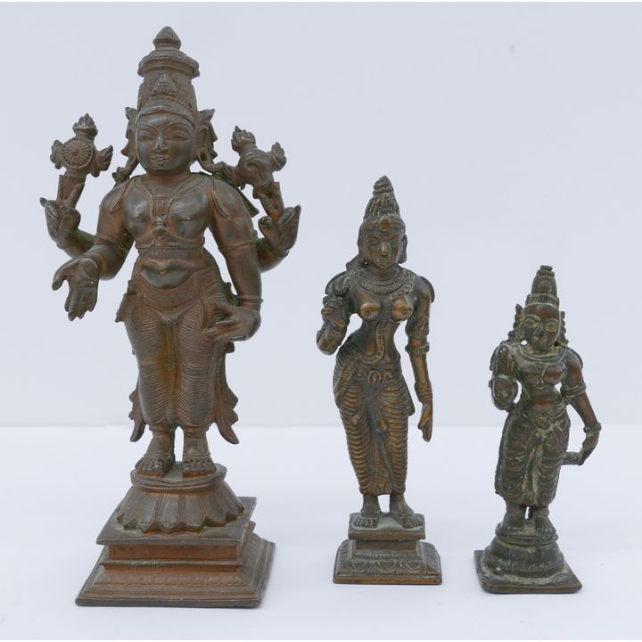 3pc Indian 18th/19th Cent. Bronze Small Vishnu