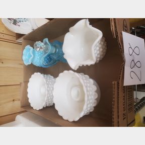 Fenton hobnail candle holders and other milk type glass