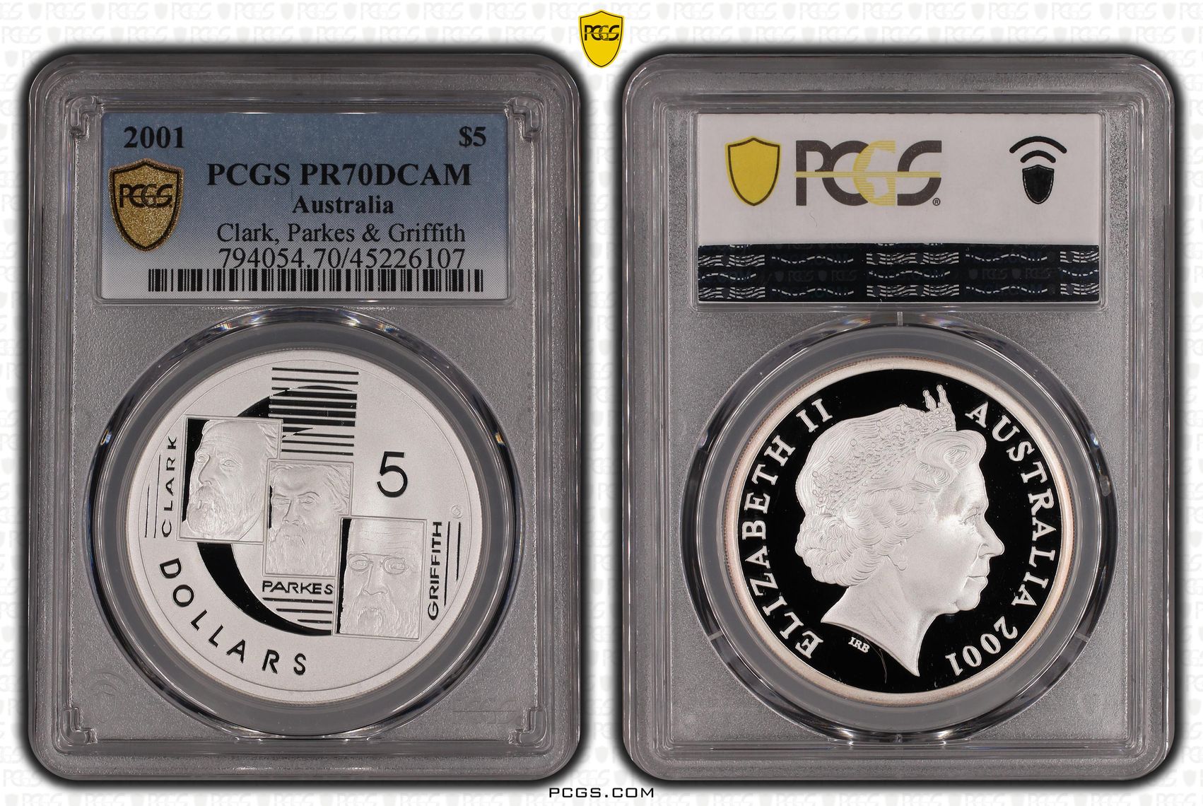 2001 Australia Five Dollar, $5 Silver Proof Clark, Parkes & Griffith PCGS - PR70DCAM POP 4/0 -107