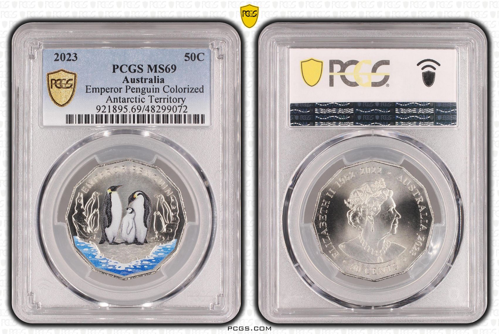 Elizabeth II, Emperor Penguin Colorized, Fifty Cent, 2023, PCGS MS69