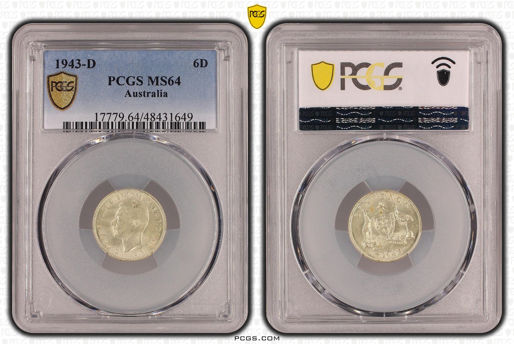 Sixpence, 1943-D, PCGS MS 64