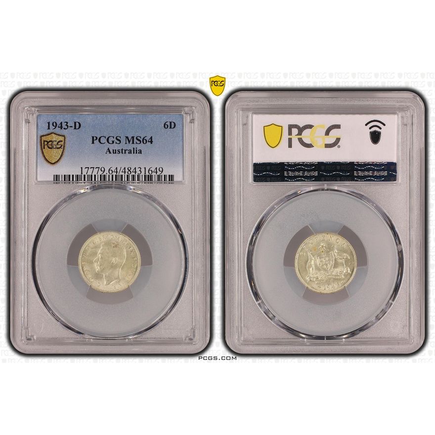 Sixpence, 1943-D, PCGS MS 64