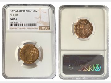 1885 VICTORIA MELBOURNE SHIELD SOVEREIGN AU55