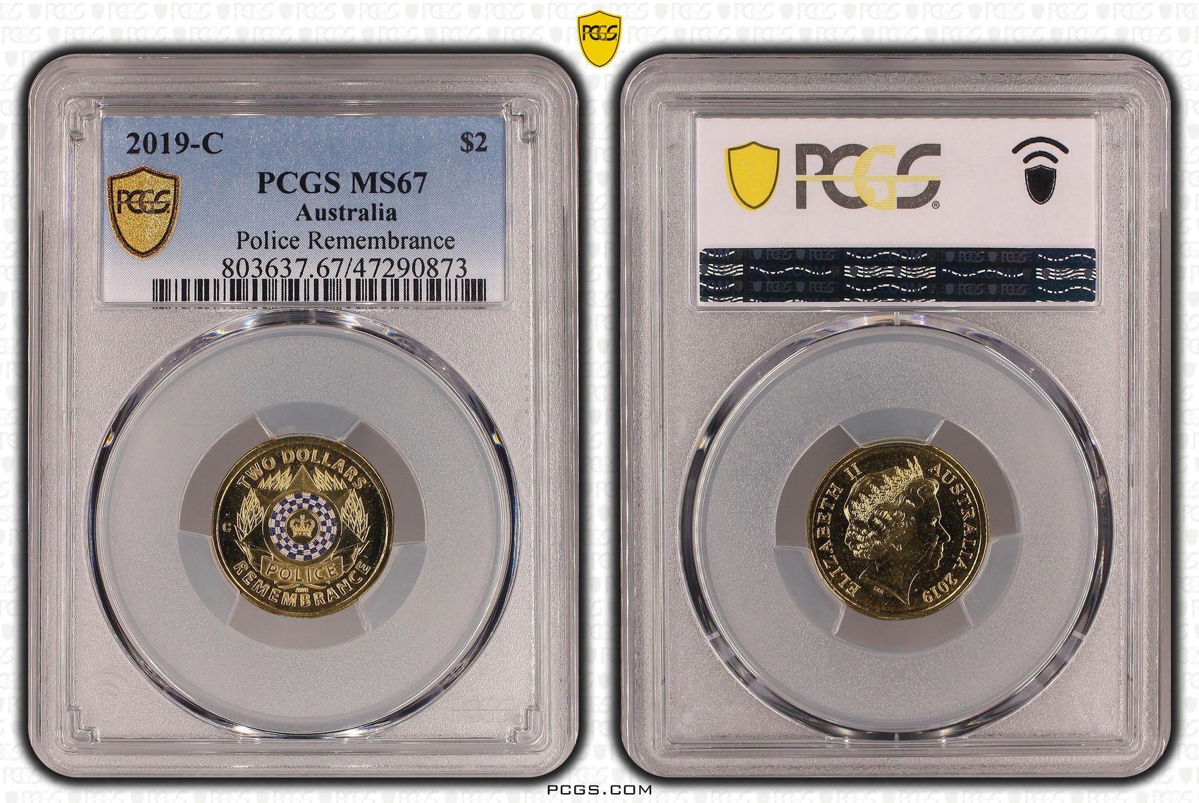 Police Remembrance Colourised, Two Dollar, 2019-C, PCGS MS67