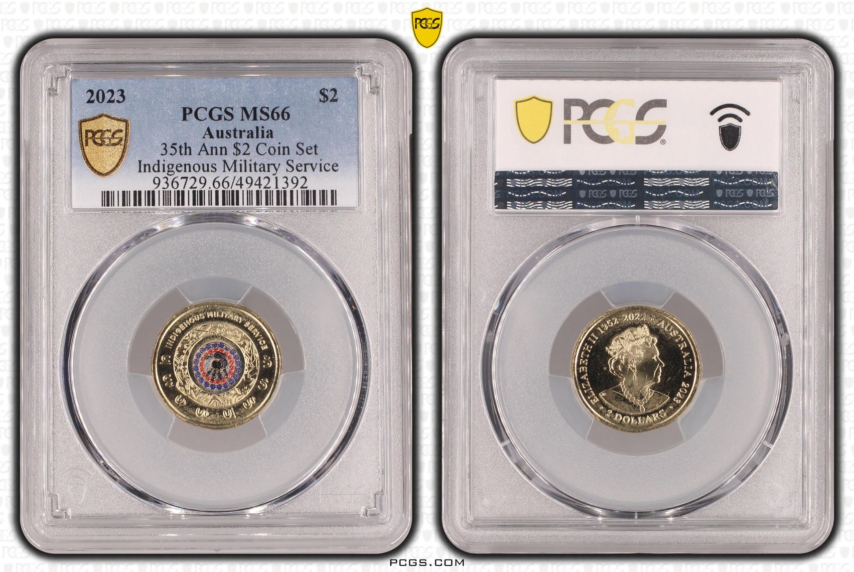 Elizabeth II, 35th Ann $2 Coin Set - Indigenous Military Service, Two Dollar, 2023, PCGS MS66