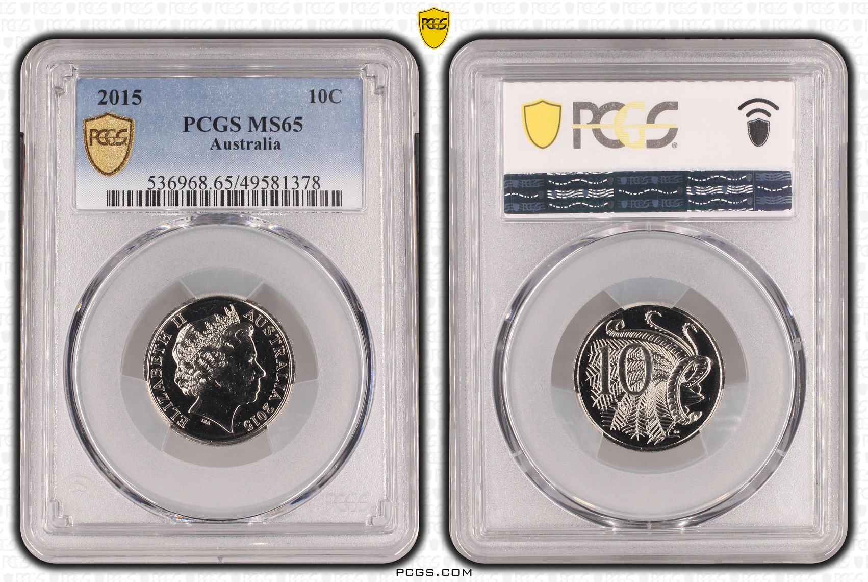 131 · Elizabeth II, Ten Cent, 2015, PCGS MS65