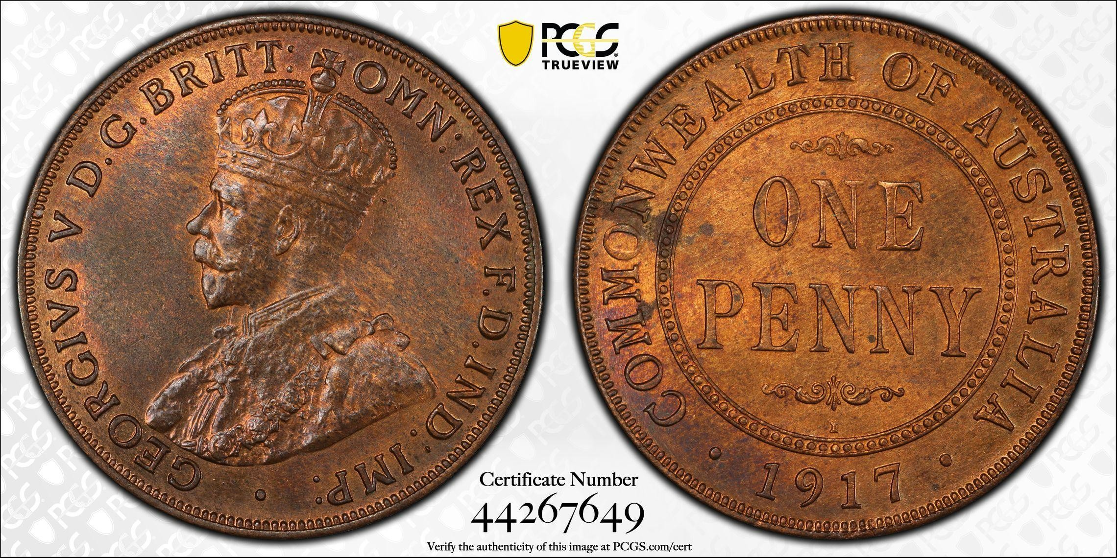 1917-I Australia Penny PCGS - MS64RB -649
