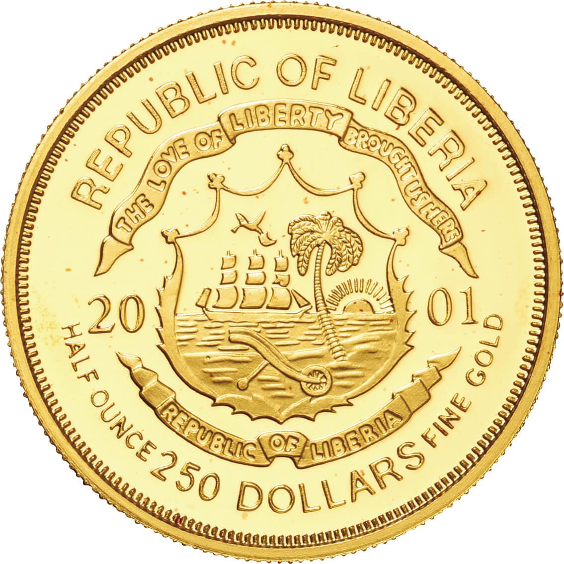 リベリア-Liberia. 2001. Gold. 250ドル. プルーフ. Proof. 日本 明治3 