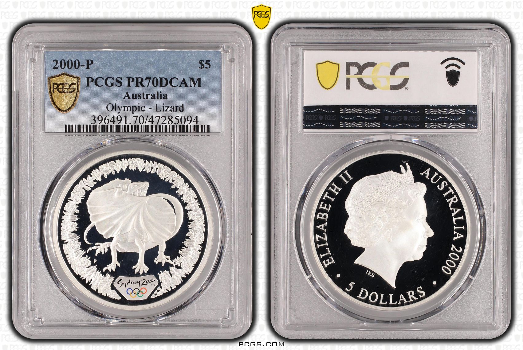 Elizabeth II, Olympic Lizard, Pop 3/0, Five Dollar, 2000-P, PCGS PR70DCAM