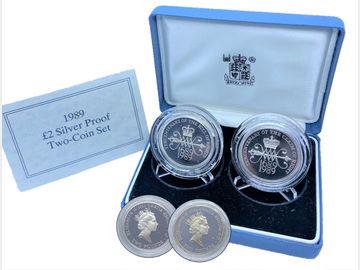 1989 ELIZABETH II 'BANK OF ENGLAND' PROOF SILVER TWO POUND 2-COIN SET