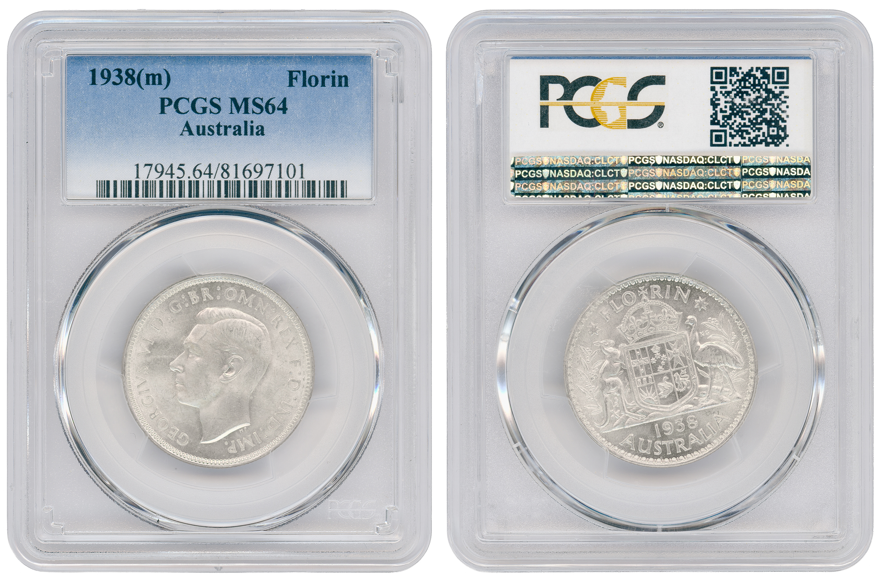 George VI, Florin, 1938(m), PCGS MS64