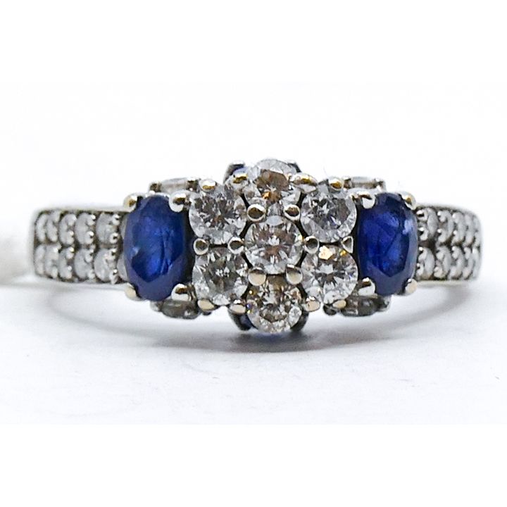 Ladies 10k Diamond & Sapphire Pierced White Gold Ring