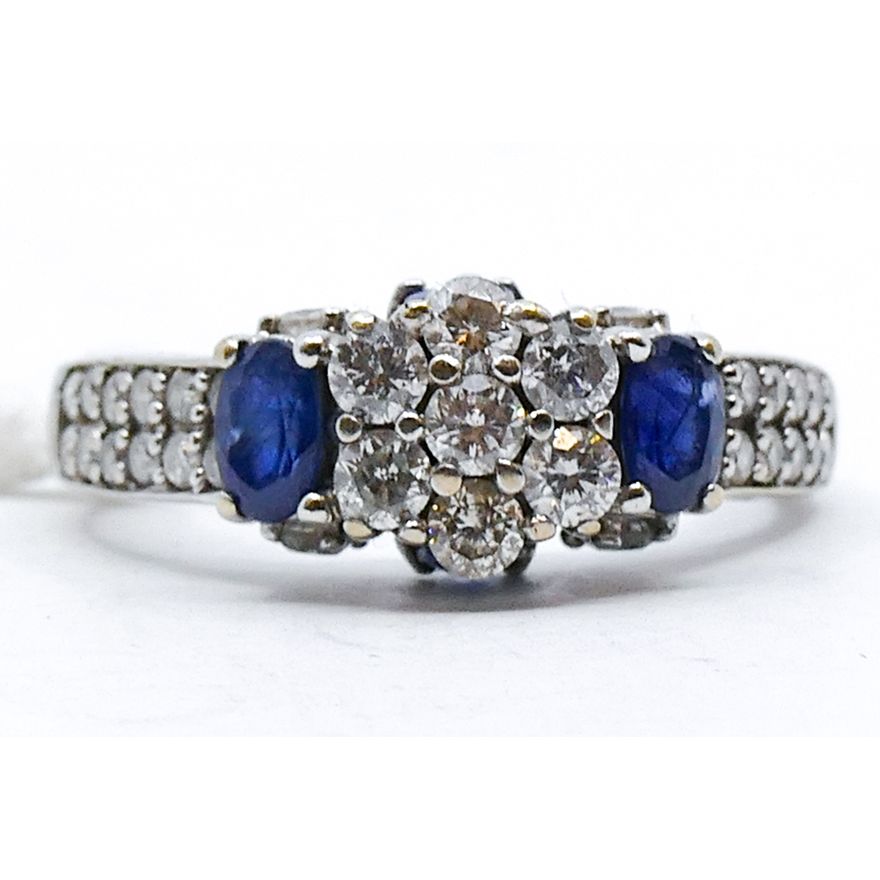 Ladies 10k Diamond & Sapphire Pierced White Gold Ring