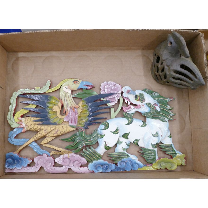 Box Chinese Pierced Wood Plaque etc.