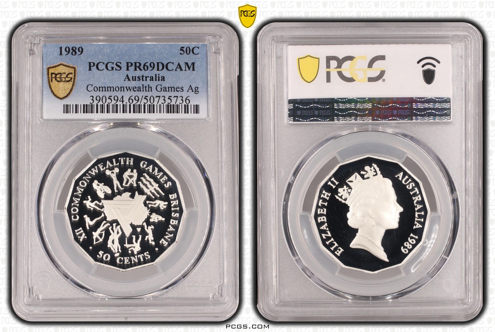 Commonwealth Games Ag , Fifty Cent, 1989, PCGS PR69DCAM