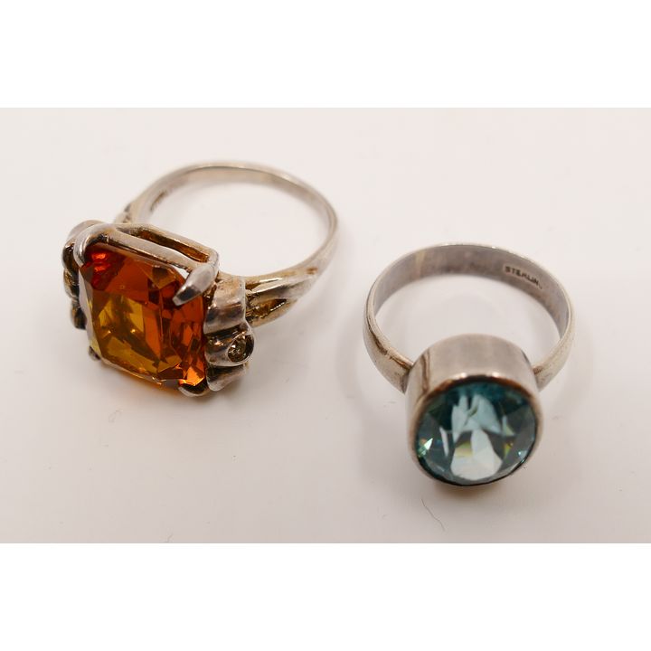 2pc Sterling & Stone Rings- Citrine & Topaz- one made by Ciner