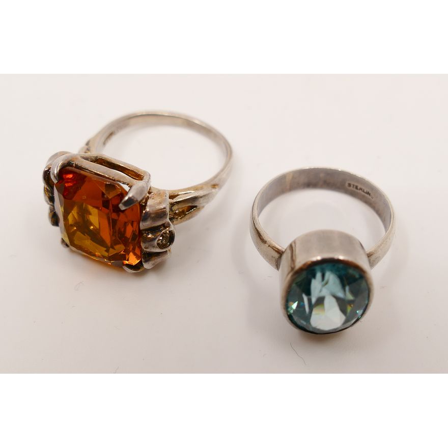 2pc Sterling & Stone Rings- Citrine & Topaz- one made by Ciner