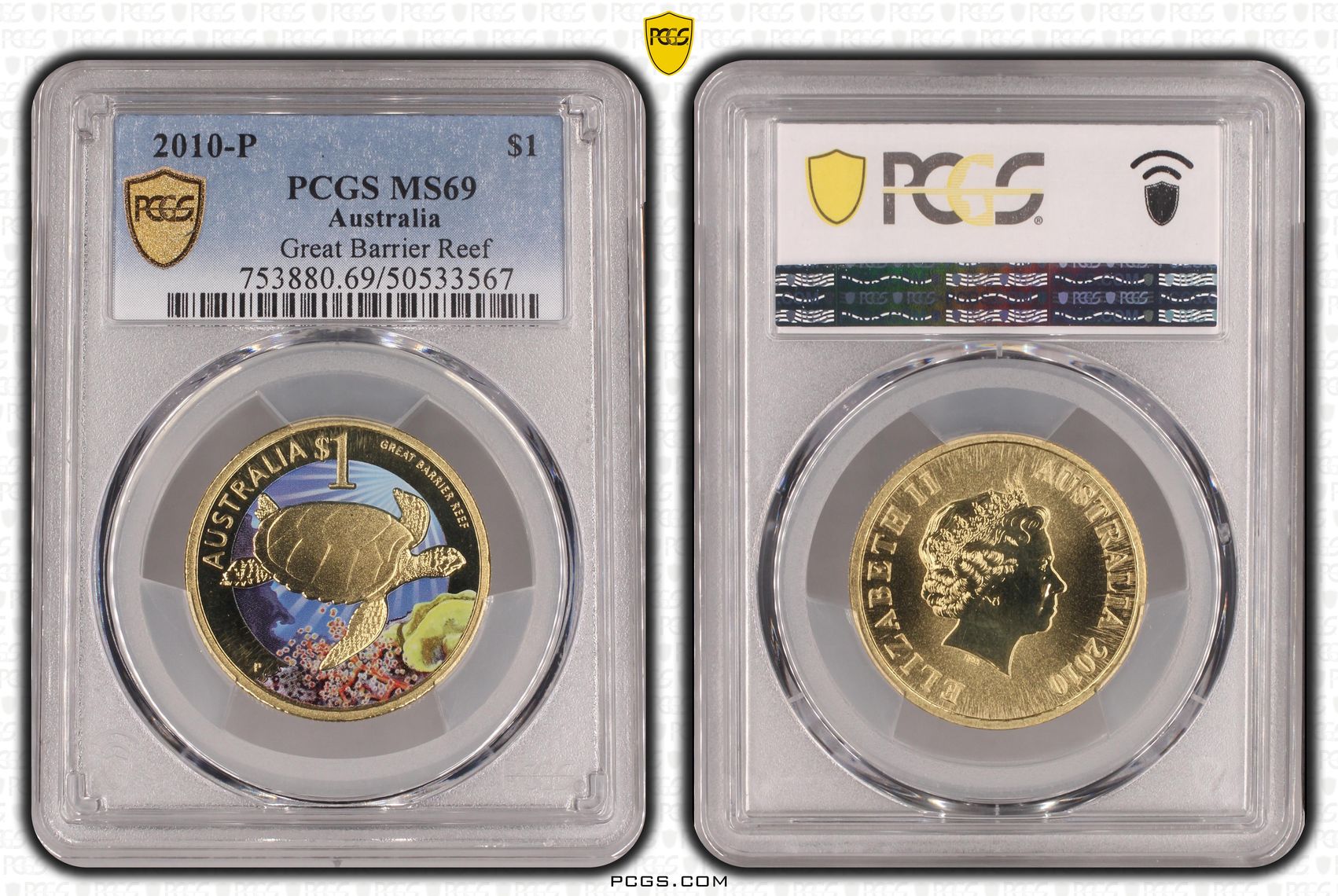 Great Barrier Reef Colorized, One Dollar, 2010-P, PCGS MS69
