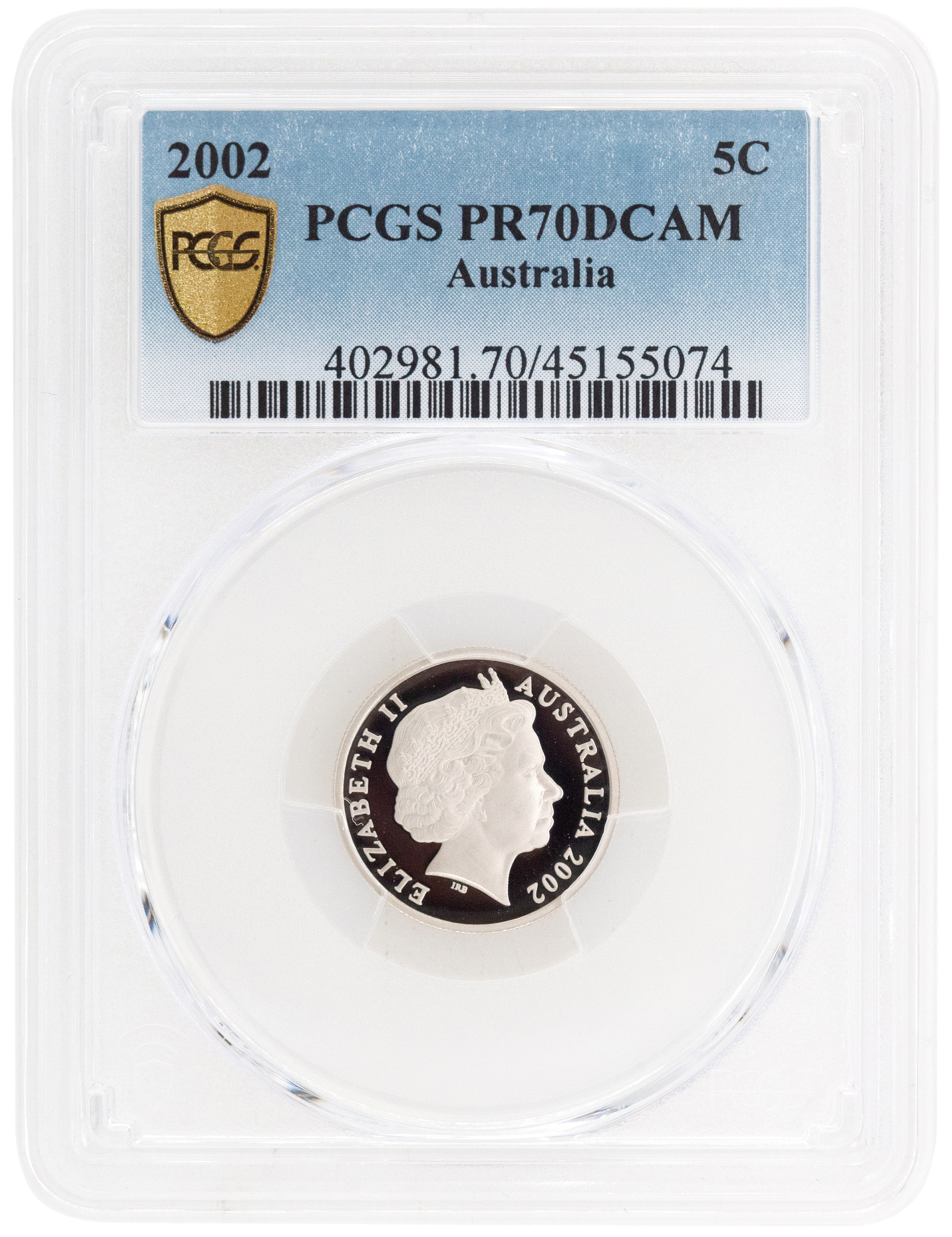 Elizabeth II, Five Cent, 2002, PCGS PR 70DCAM