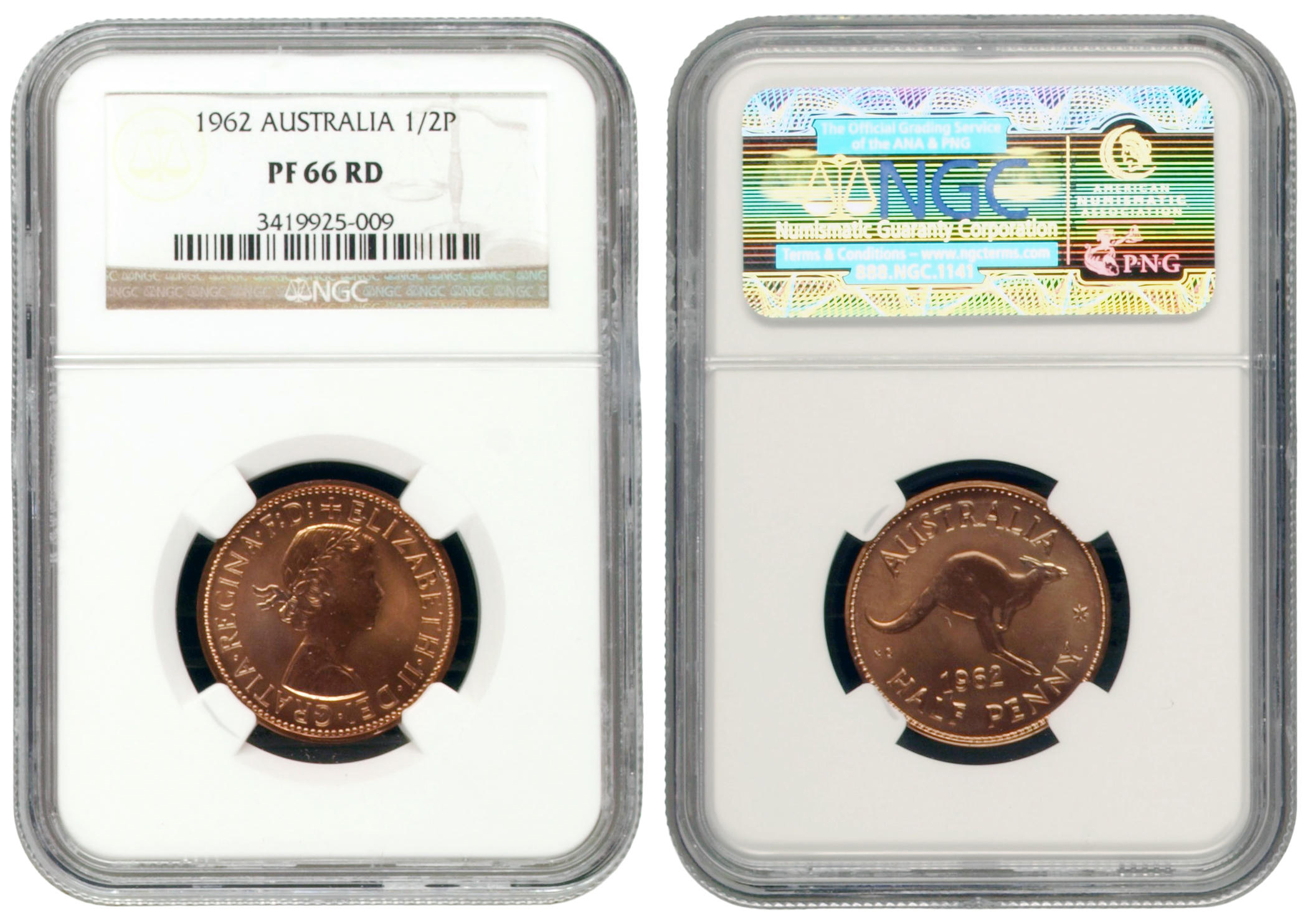 Elizabeth II, Halfpenny, 1962-Y., NGC PR66RD