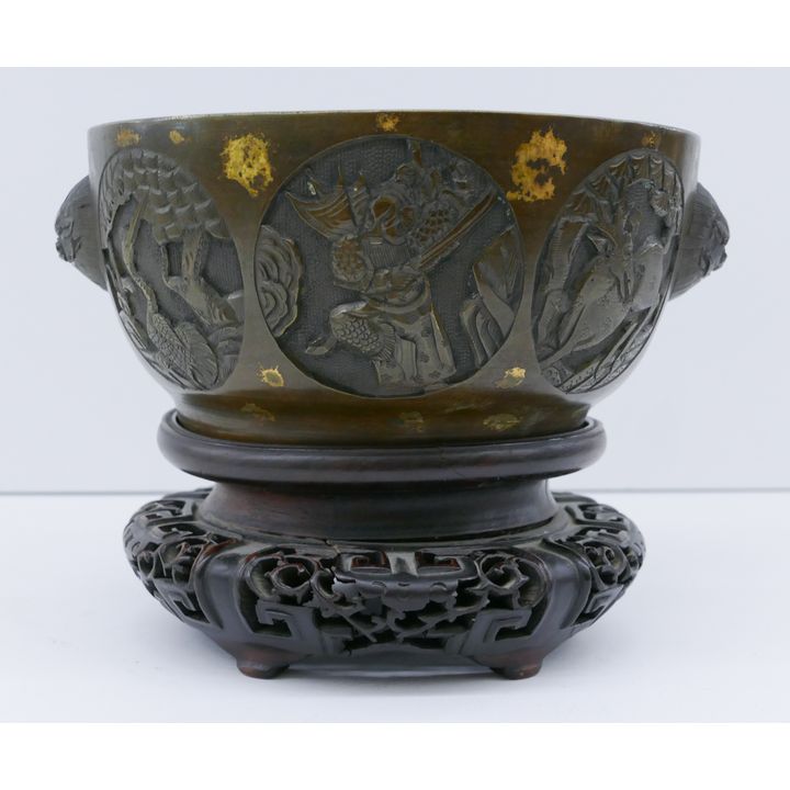 Chinese Qing Bronze Gold Splash Censer on Stand