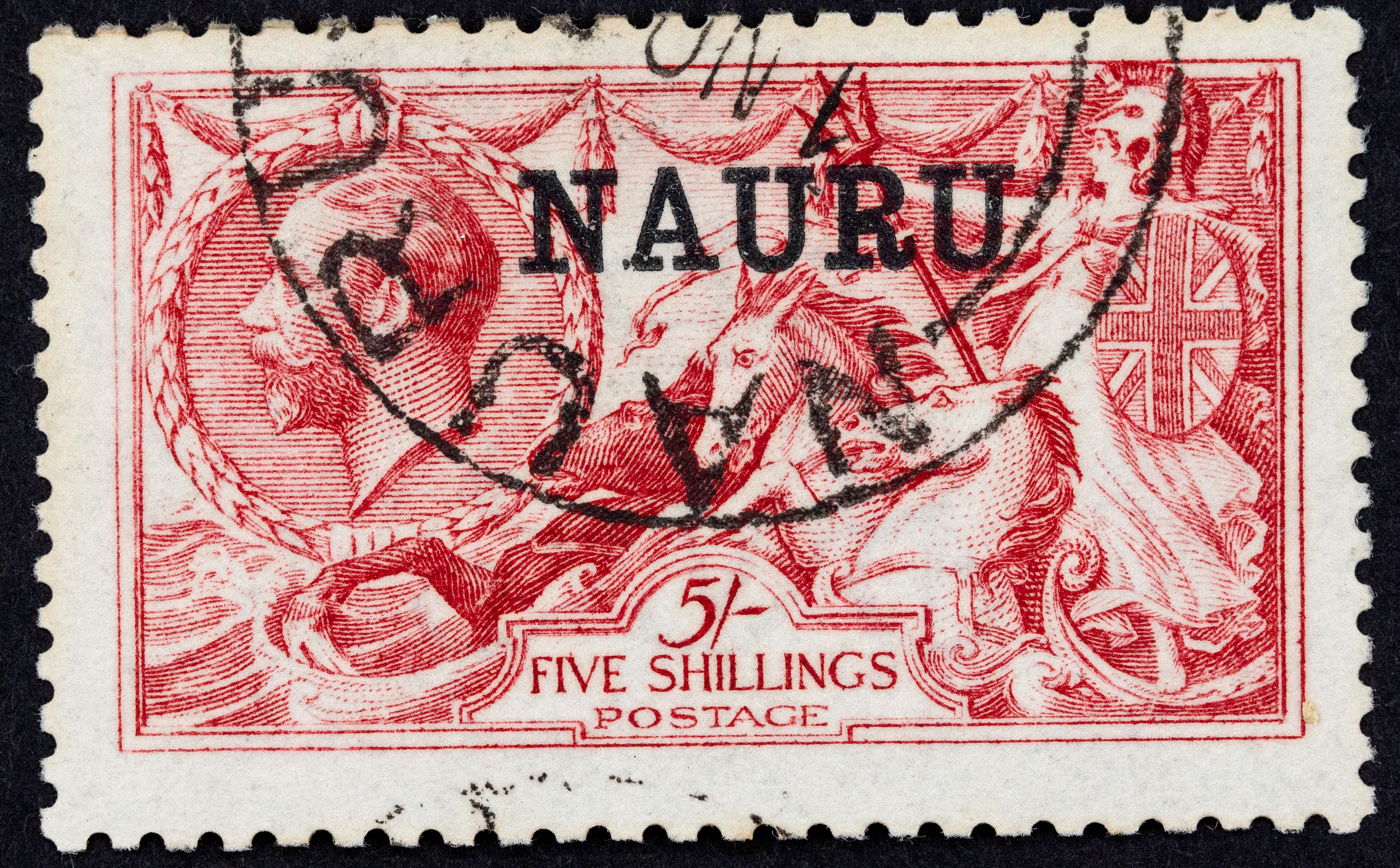 Nauru, KGV, Seahorses Overprints, Five Shillings, Bright Carmine, 1916, Fine