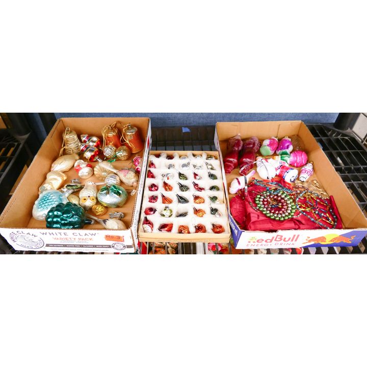 3 Boxes Antique Glass Christmas Ornaments and Lights