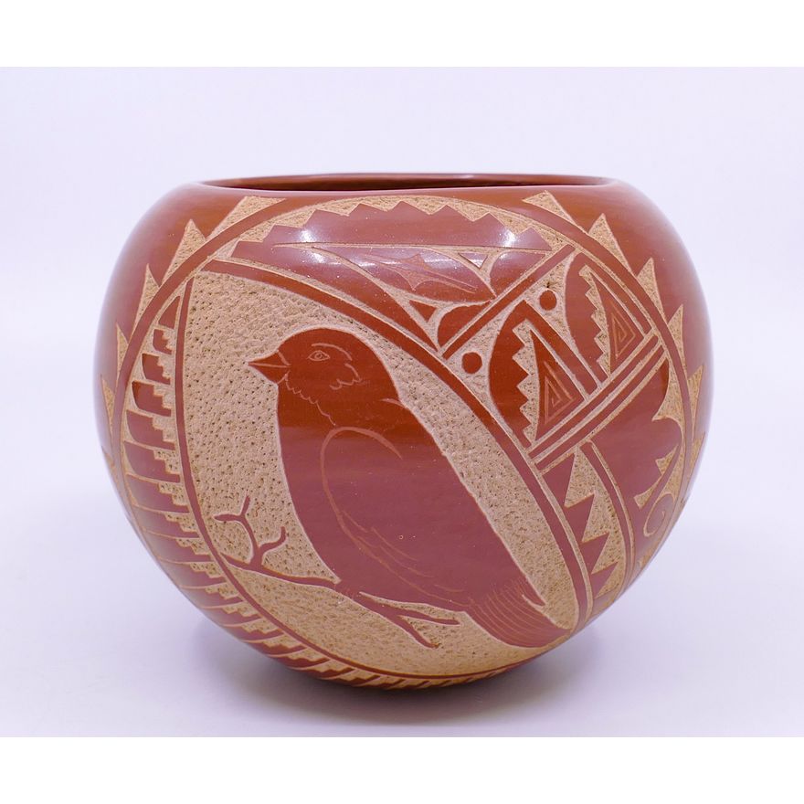 Carol Vigil Jemez Carved Redware Pot- 3.5''