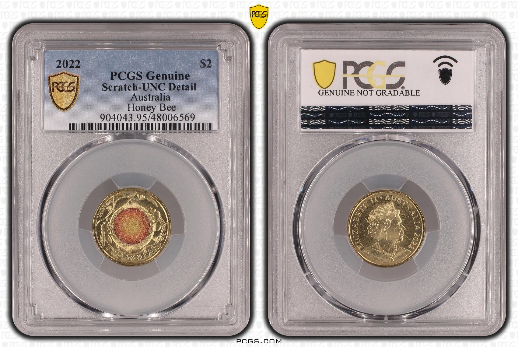 493 · Honey Bee Colorized, Two Dollar, 2022, PCGS Genuine - UNC Details (95 - Scratch)